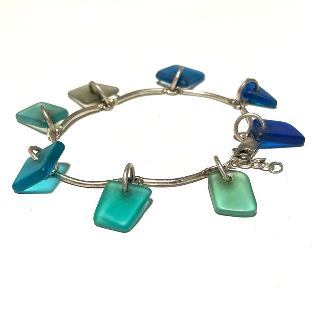 925 Silver and Blue Green Beach Glass Bracelet
